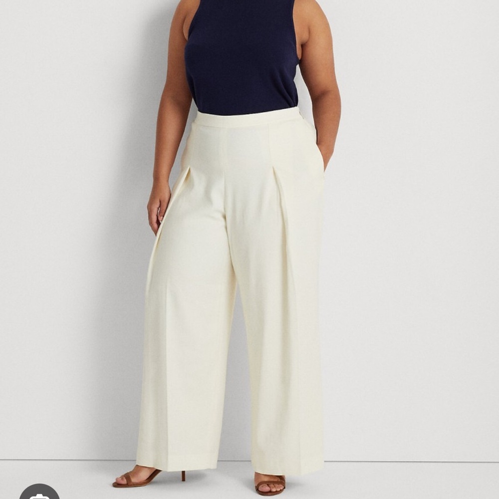 NWT Lauren Ralph Lauren Woman Pleated Crepe Wide-Leg Pant Size 12w